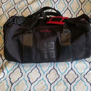Givenchy black and red lettering duffel bag